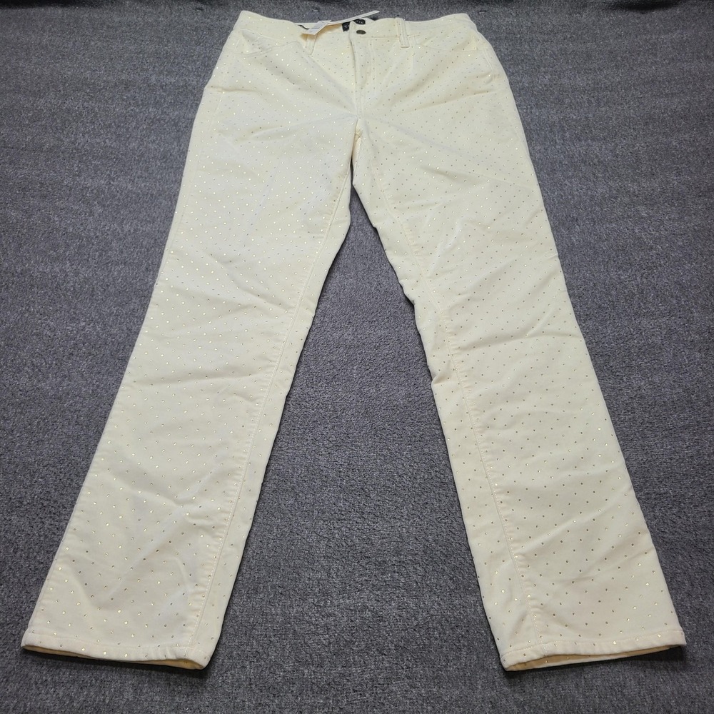 Talbots Pants Womens 10 Cream Velveteen Straight Leg High‎ Waist Gold Dot NWT